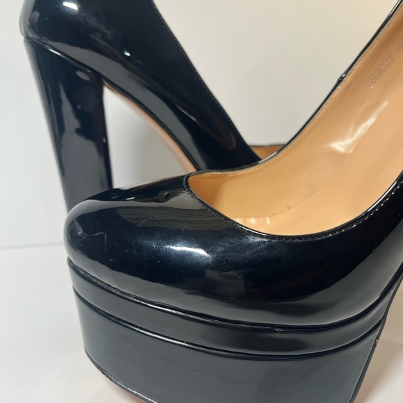Onlymaker platform Pumps Round Toe Slip on Block Chunky Heels Party Black 9.5 - Picture 4 of 11